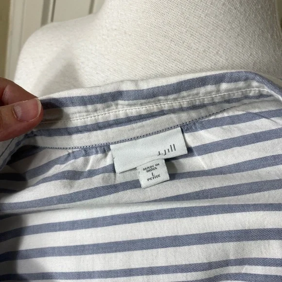 J.Jill Blue White Cotton Tunic Striped Button Down Top - Picture 10 of 12